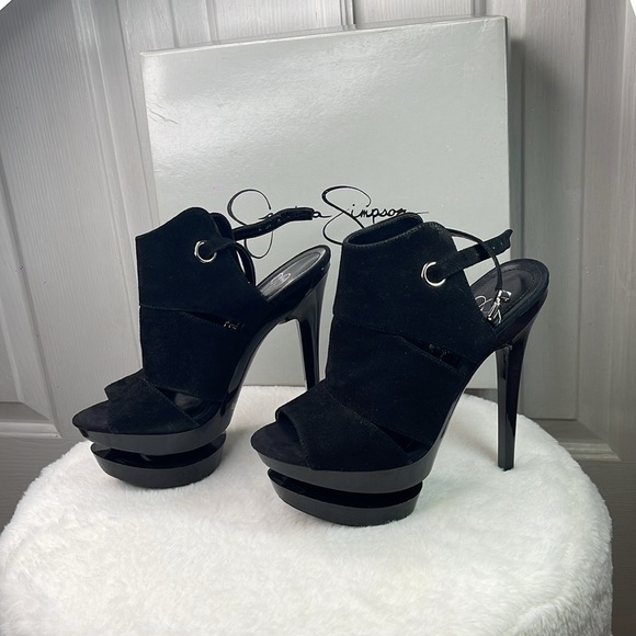 JS-CAT BY JESSICA SIMPSON BLACK KIDSUEDE 7.5M - Picture 2 of 8